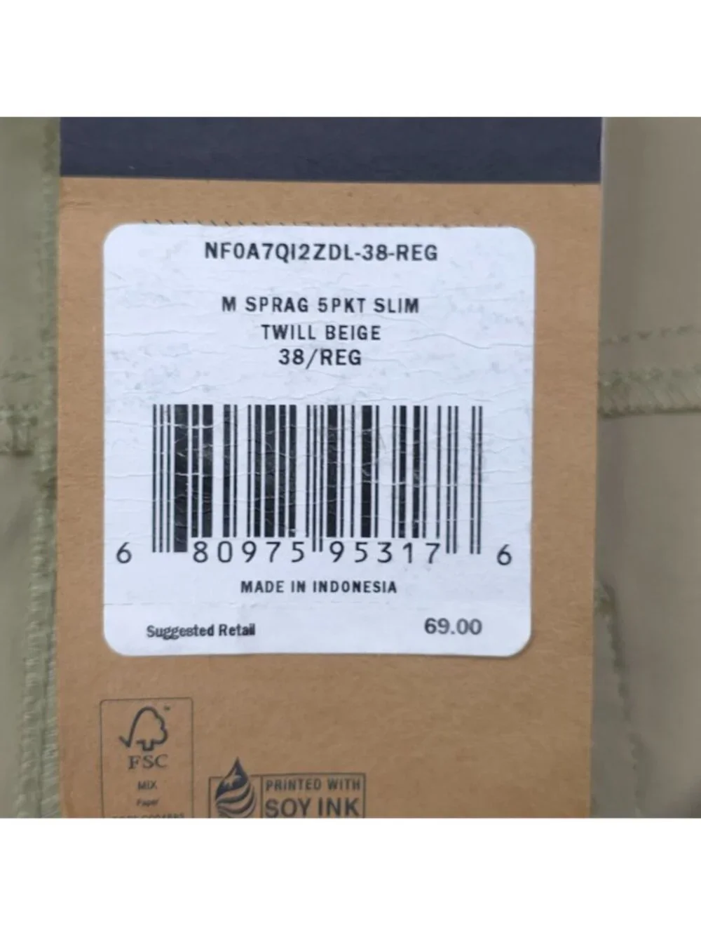 The North Face Sprag Slim Fit Beige Twill Pants With FlashDry Technology Size 38